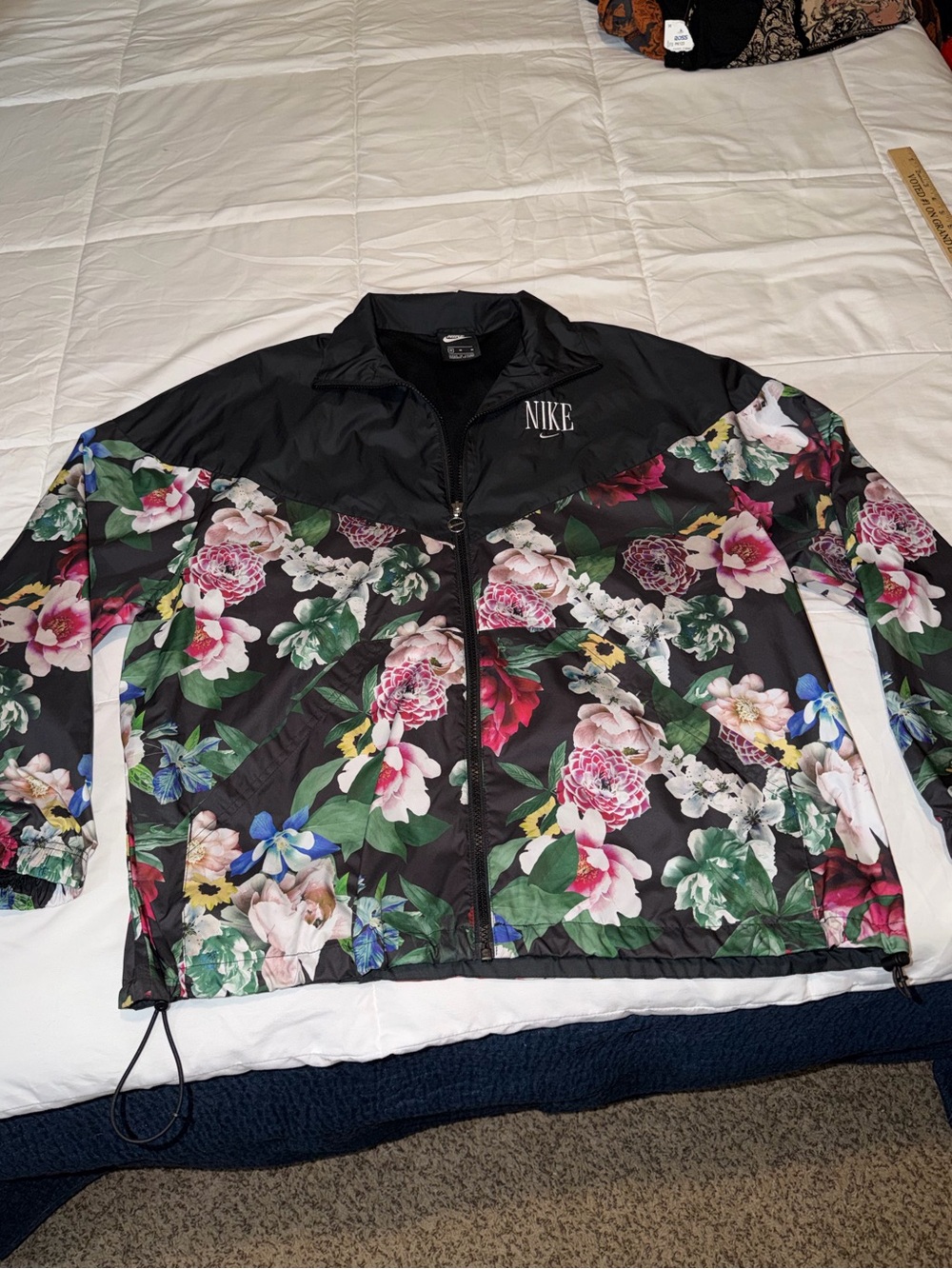 Nike Black Floral Bomber Jacket with Multicolor Blooms